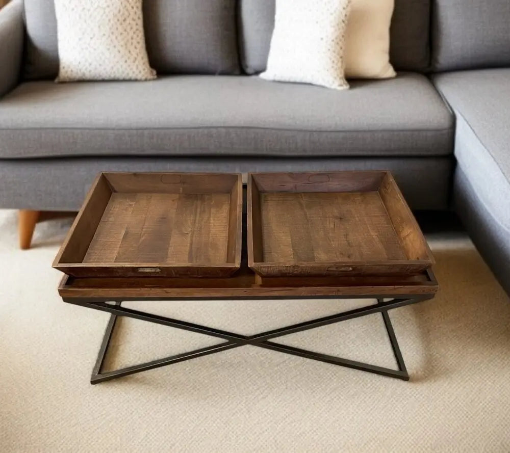 27" Brown And Black Solid Wood Cross Legs Coffee Table HomeRoots