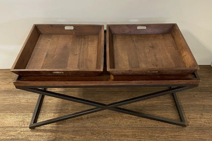 27" Brown And Black Solid Wood Cross Legs Coffee Table HomeRoots