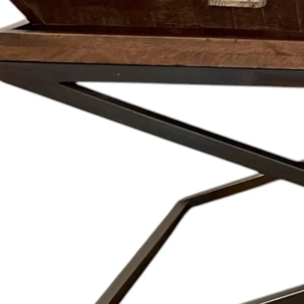 27" Brown And Black Solid Wood Cross Legs Coffee Table HomeRoots