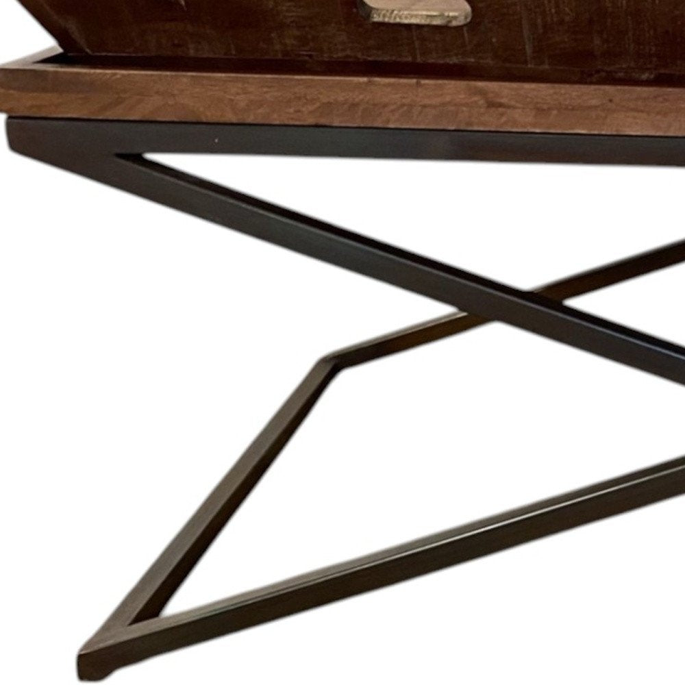 27" Brown And Black Solid Wood Cross Legs Coffee Table HomeRoots