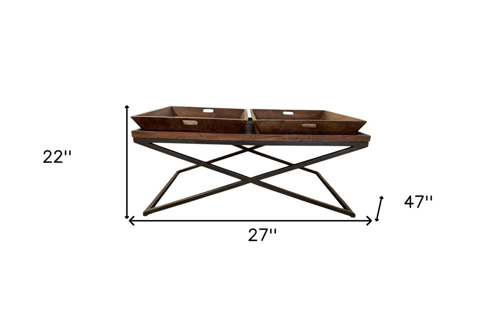 27" Brown And Black Solid Wood Cross Legs Coffee Table HomeRoots