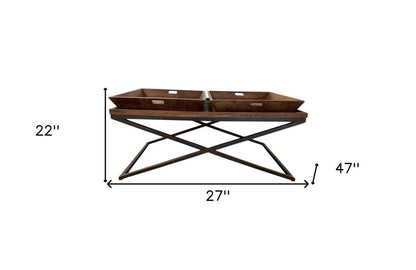 27" Brown And Black Solid Wood Cross Legs Coffee Table HomeRoots