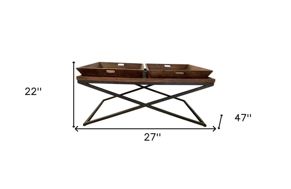 27" Brown And Black Solid Wood Cross Legs Coffee Table HomeRoots