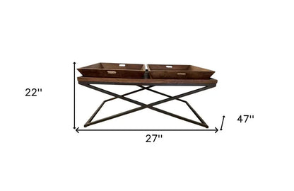27" Brown And Black Solid Wood Cross Legs Coffee Table HomeRoots