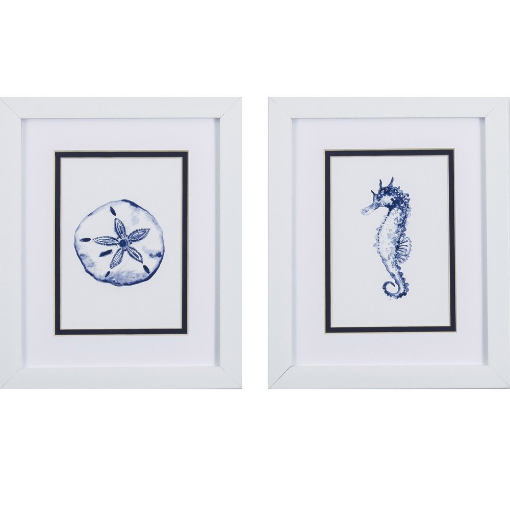 Set Of Two 11" x 9" Blue And White Beach Icons Wall Art — view 1