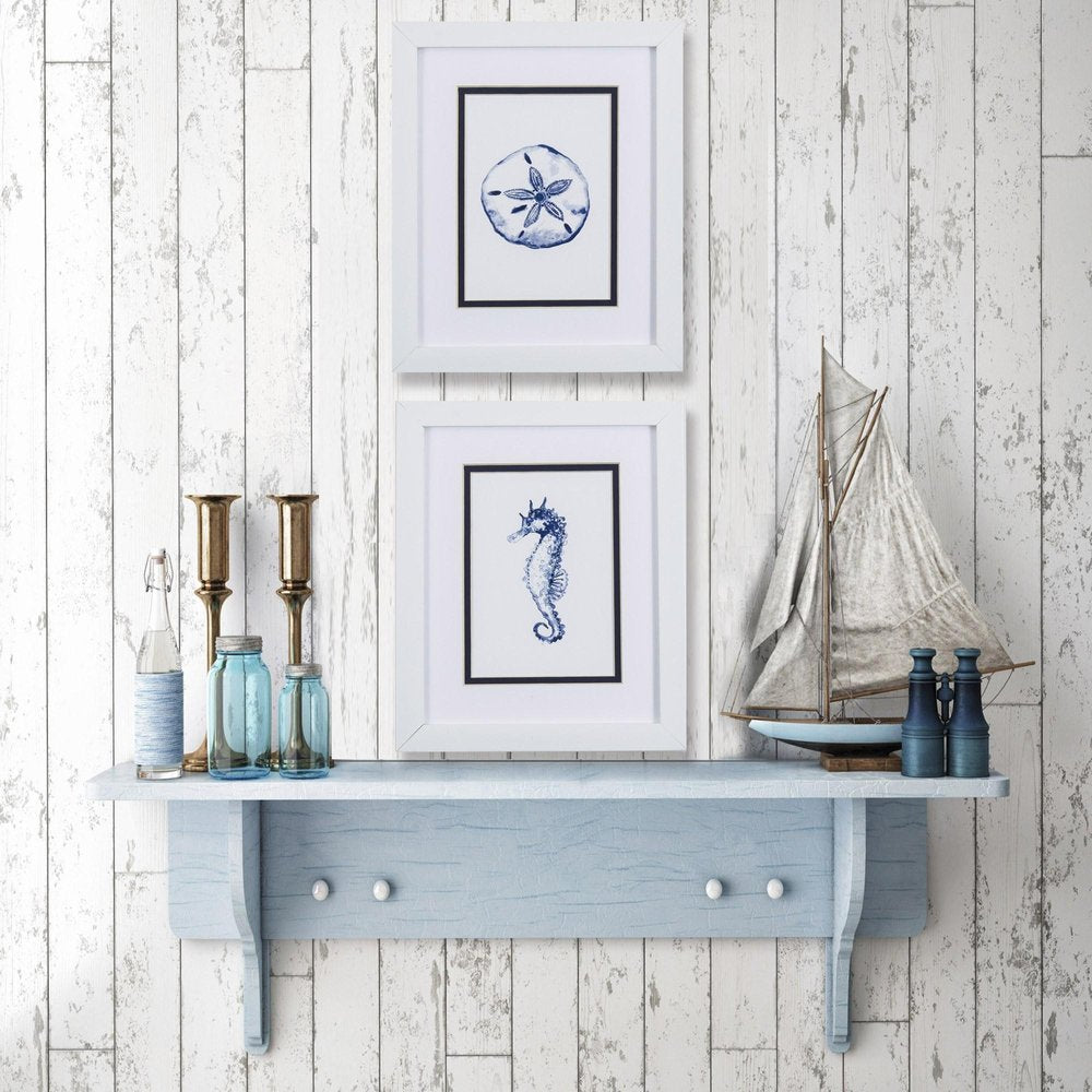 Set Of Two 11" x 9" Blue And White Beach Icons Wall Art — view 2