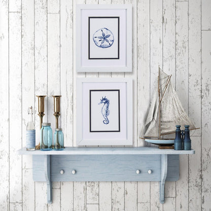 Set Of Two 11" x 9" Blue And White Beach Icons Wall Art