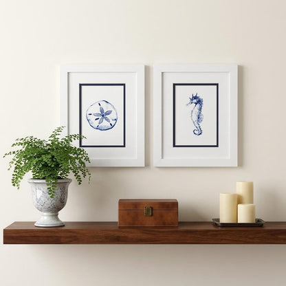 Set Of Two 11" x 9" Blue And White Beach Icons Wall Art