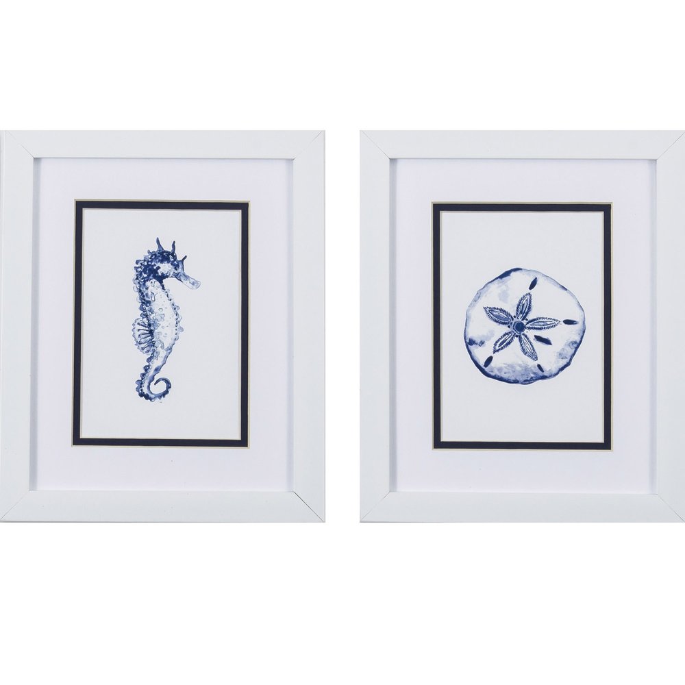 Set Of Two 11" x 9" Blue And White Beach Icons Wall Art — view 3