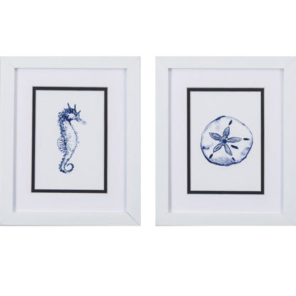 Set Of Two 11" x 9" Blue And White Beach Icons Wall Art
