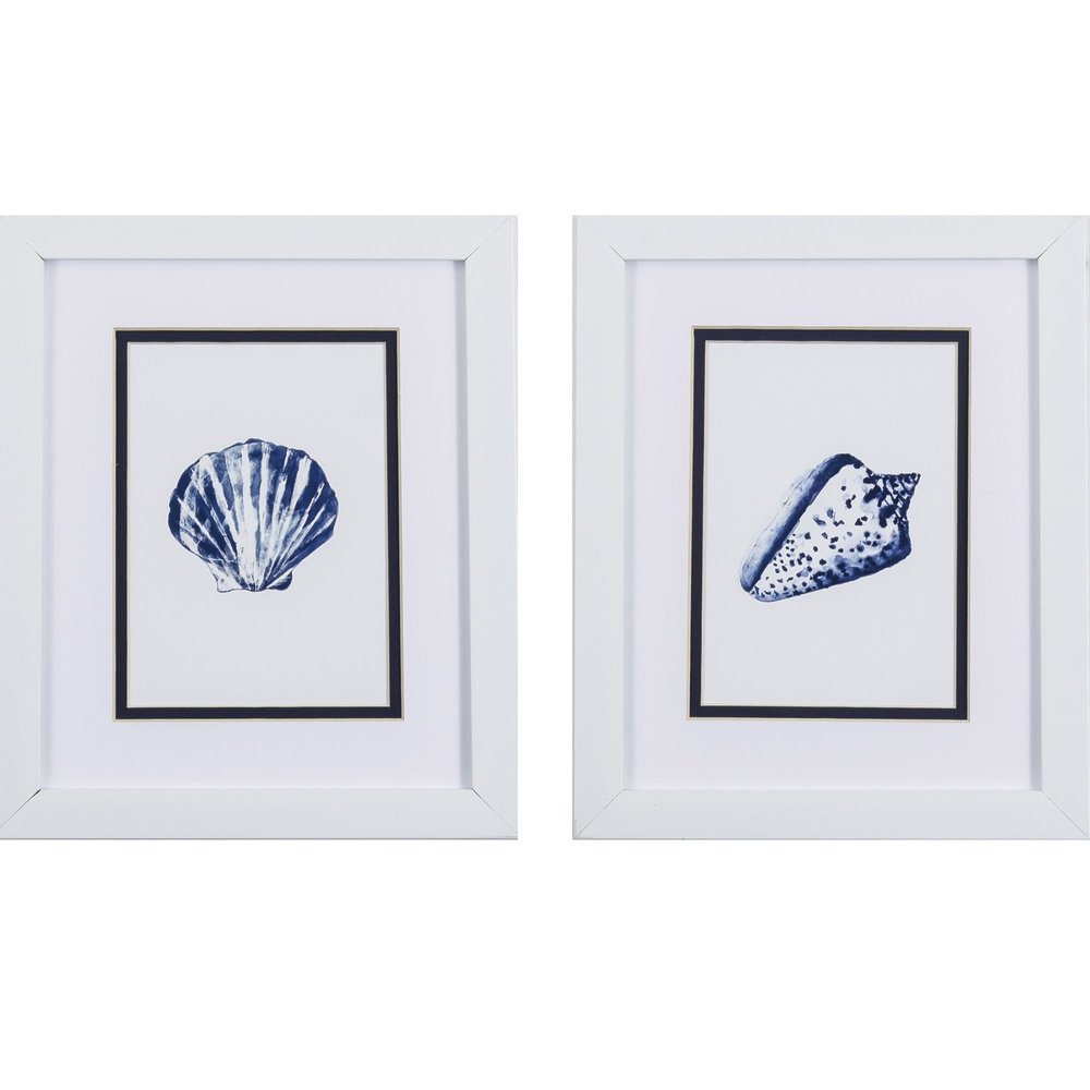 Set Of Two 11" x 9" Blue And White Seashell Wall Art — view 1