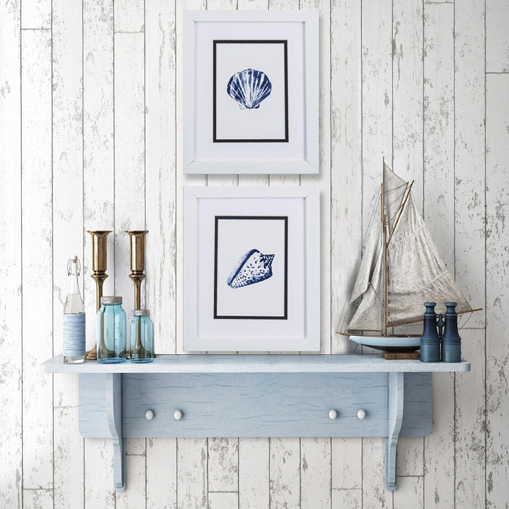 Set Of Two 11" x 9" Blue And White Seashell Wall Art — view 2