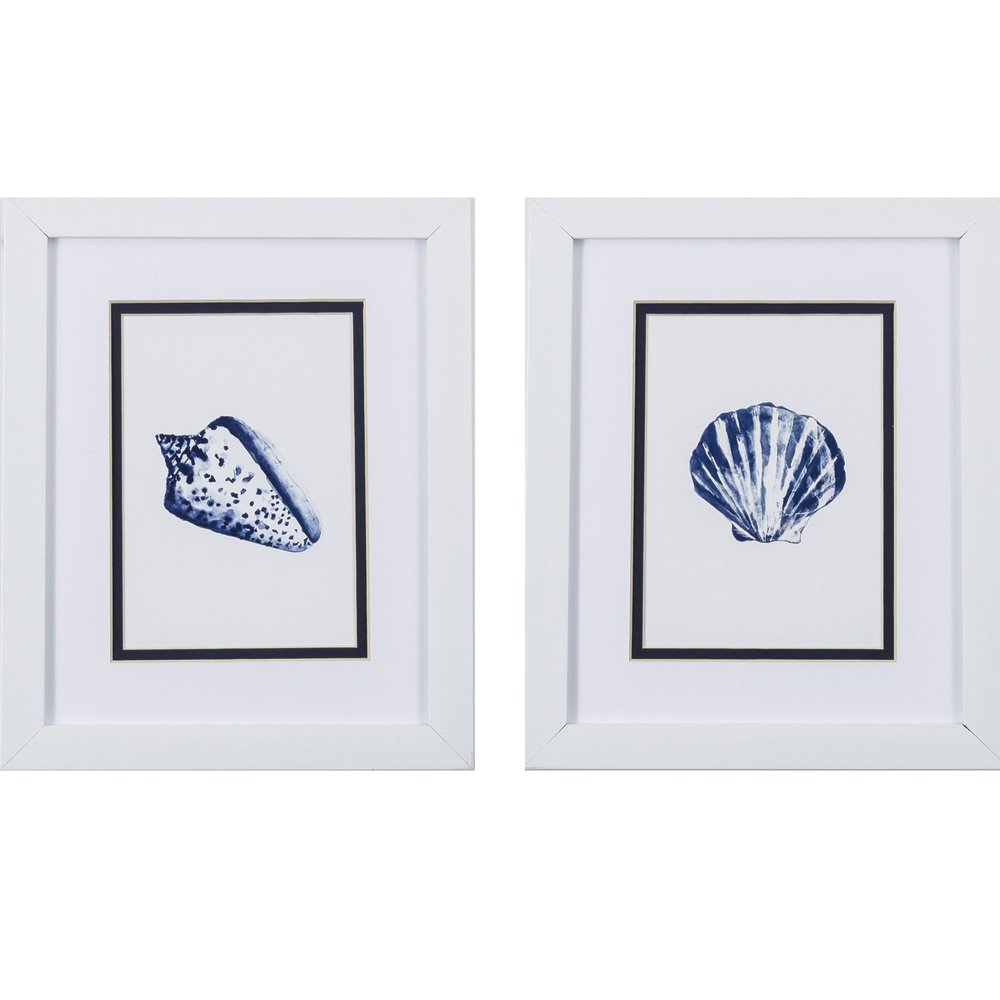 Set Of Two 11" x 9" Blue And White Seashell Wall Art — view 4