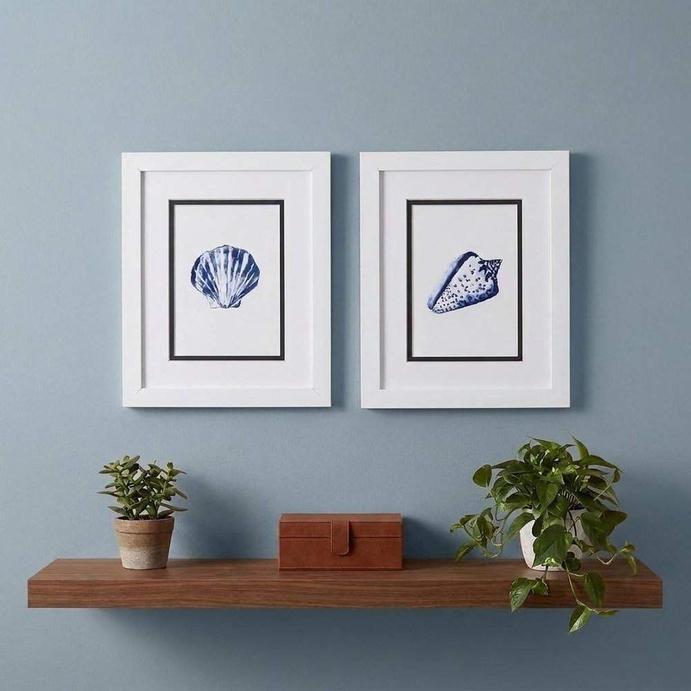 Set Of Two 11" x 9" Blue And White Seashell Wall Art — view 6