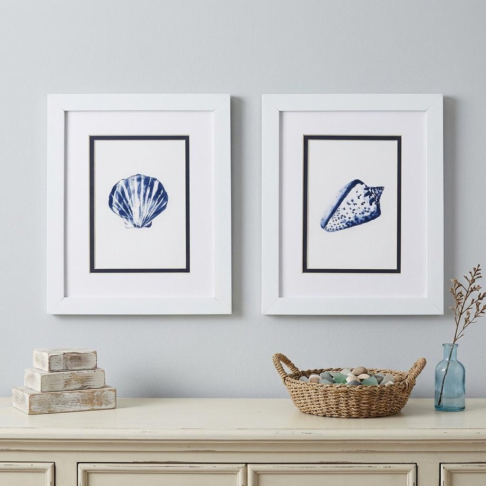 Set Of Two 11" x 9" Blue And White Seashell Wall Art — view 5
