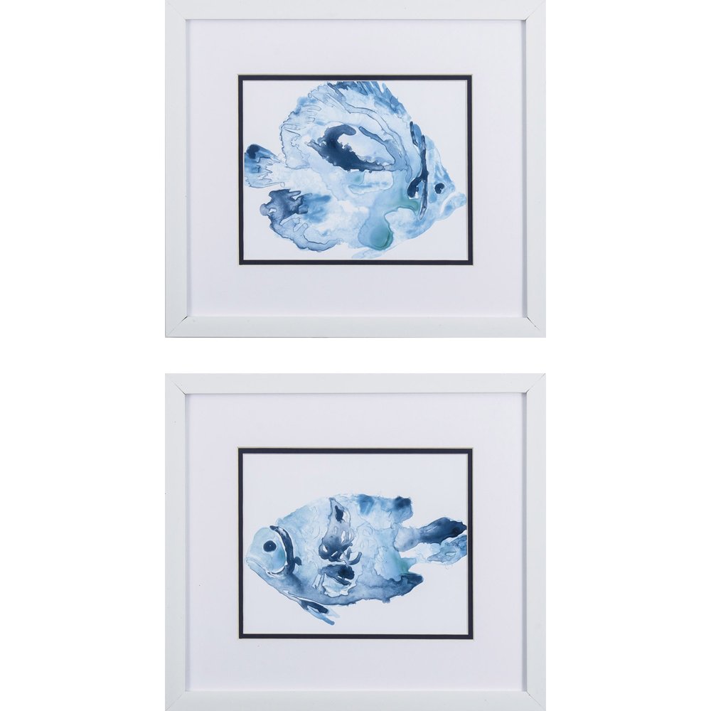 Set Of 2 Blue Watercolor Fish A Framed Art — view 1