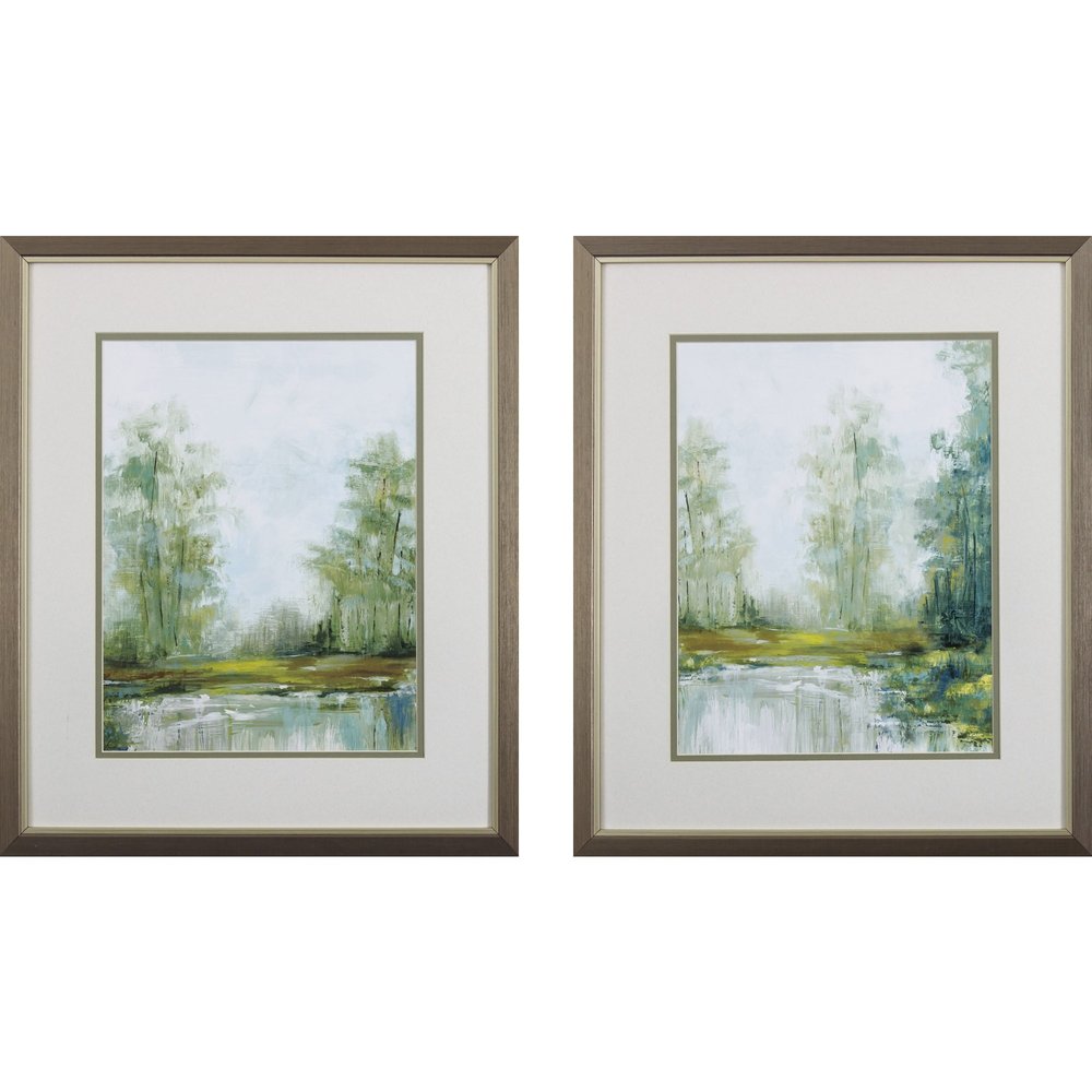Set of Two Green Forest Landscapes Framed Wall Art — view 1