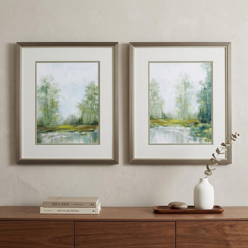 Set of Two Green Forest Landscapes Framed Wall Art — view 4