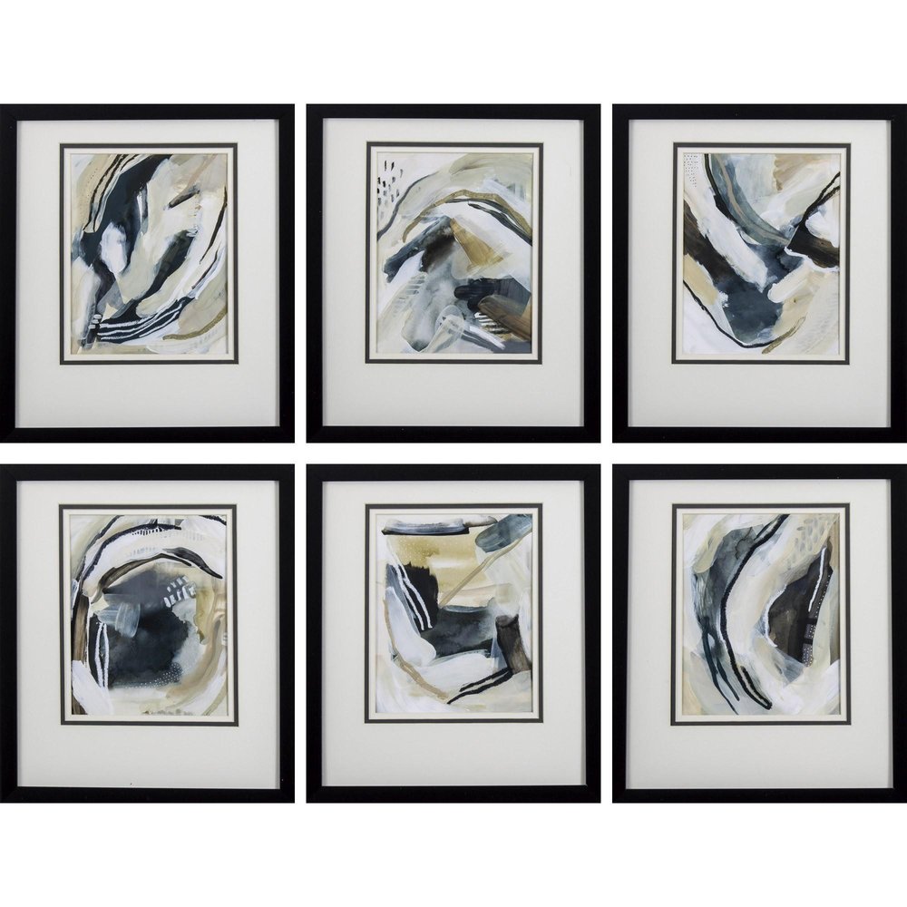 Set Of 6 Neutral Watercolor Abstract Framed Art — view 1