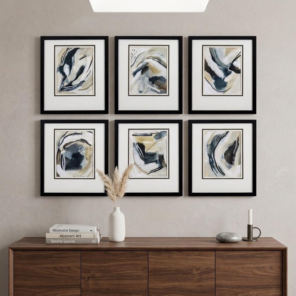 Set Of 6 Neutral Watercolor Abstract Framed Art — view 4