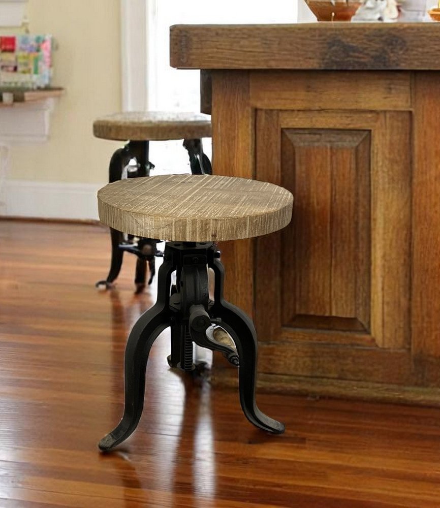 Brown and Black Solid Wood Backless Counter Height Bar Chair HomeRoots