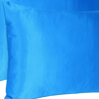 Blue Dreamy Set Of 2 Silky Satin King Pillowcases