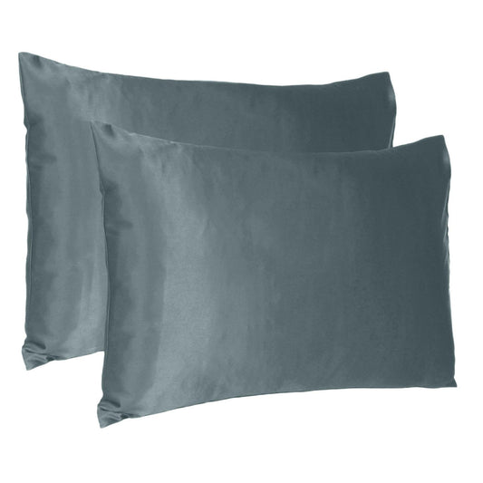 Gray Dreamy Set Of 2 Silky Satin King Pillowcases - FurniFindUSA