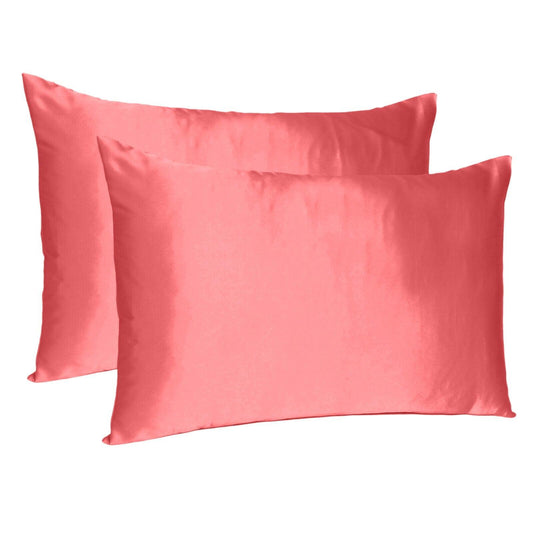 Coral Dreamy Set Of 2 Silky Satin King Pillowcases - FurniFindUSA