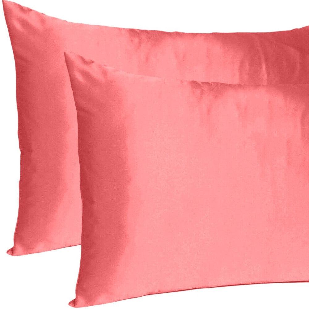 Coral Dreamy Set Of 2 Silky Satin King Pillowcases - FurniFindUSA