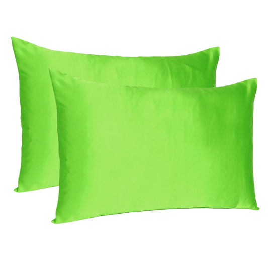 Set of Two Bright Green Dreamy Silky Satin King Pillowcases HomeRoots