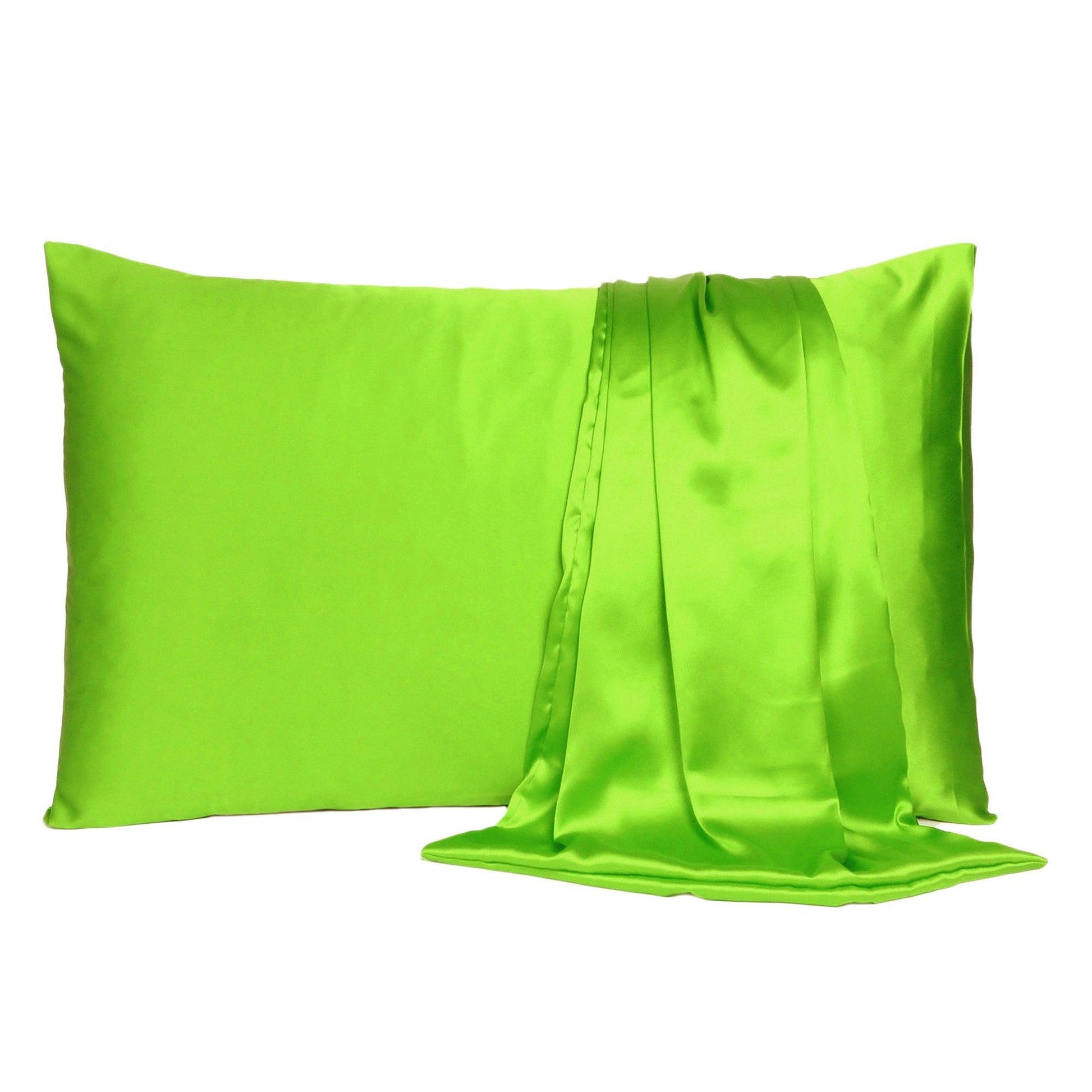 Bright Green Dreamy Set Of 2 Silky Satin King Pillowcases - FurniFindUSA