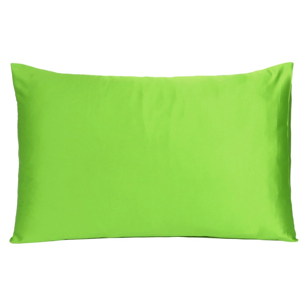 Set of Two Bright Green Dreamy Silky Satin King Pillowcases HomeRoots