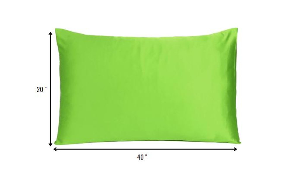 Set of Two Bright Green Dreamy Silky Satin King Pillowcases HomeRoots