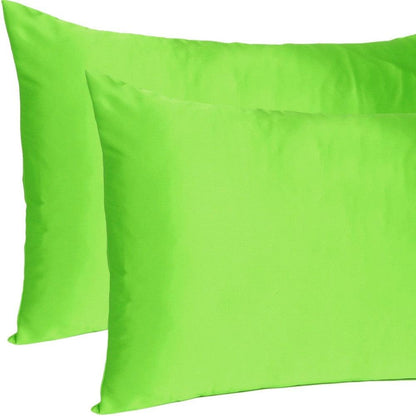 Bright Green Dreamy Set Of 2 Silky Satin King Pillowcases - FurniFindUSA