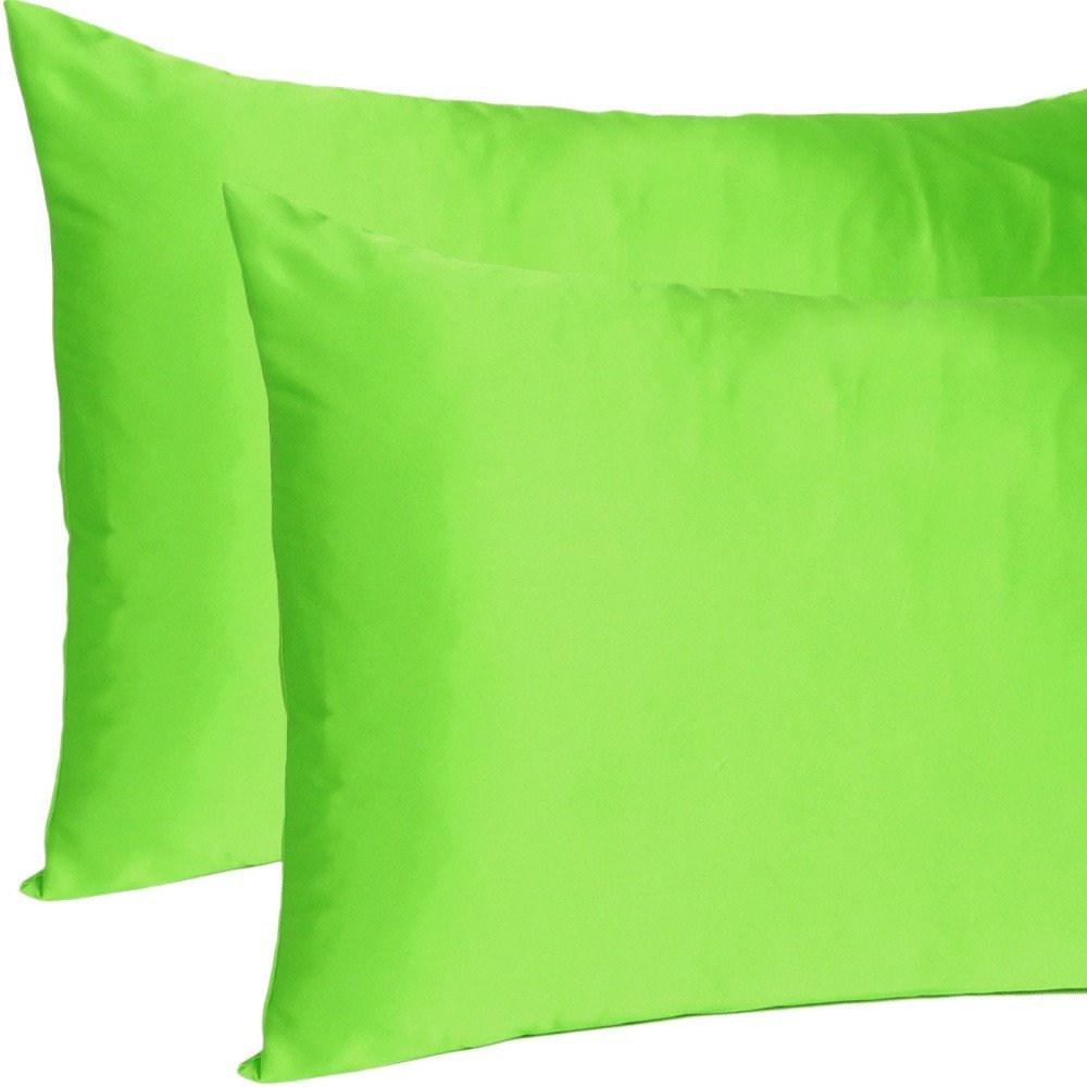 Set of Two Bright Green Dreamy Silky Satin King Pillowcases HomeRoots