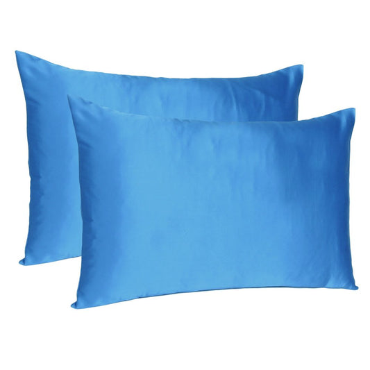 Set of Two Bright Blue Dreamy Silky Satin King Pillowcases HomeRoots