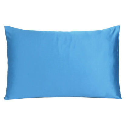 Set of Two Bright Blue Dreamy Silky Satin King Pillowcases