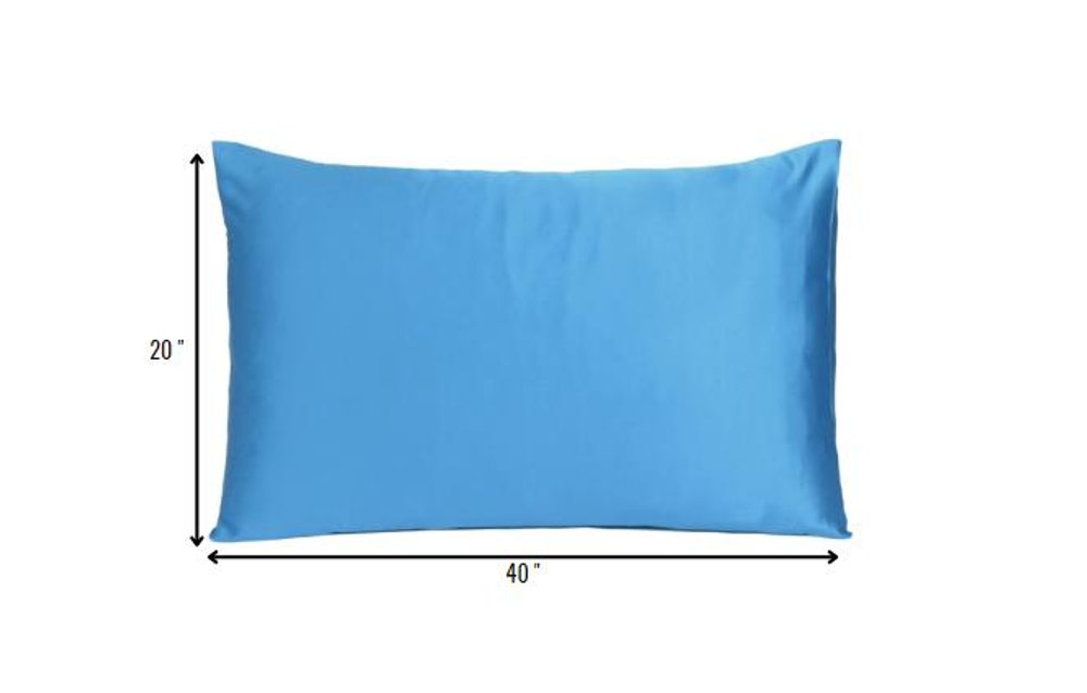 Set of Two Bright Blue Dreamy Silky Satin King Pillowcases HomeRoots