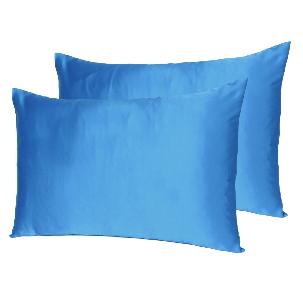 Set of Two Bright Blue Dreamy Silky Satin King Pillowcases HomeRoots
