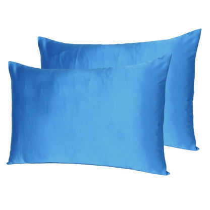 Set of Two Bright Blue Dreamy Silky Satin King Pillowcases HomeRoots
