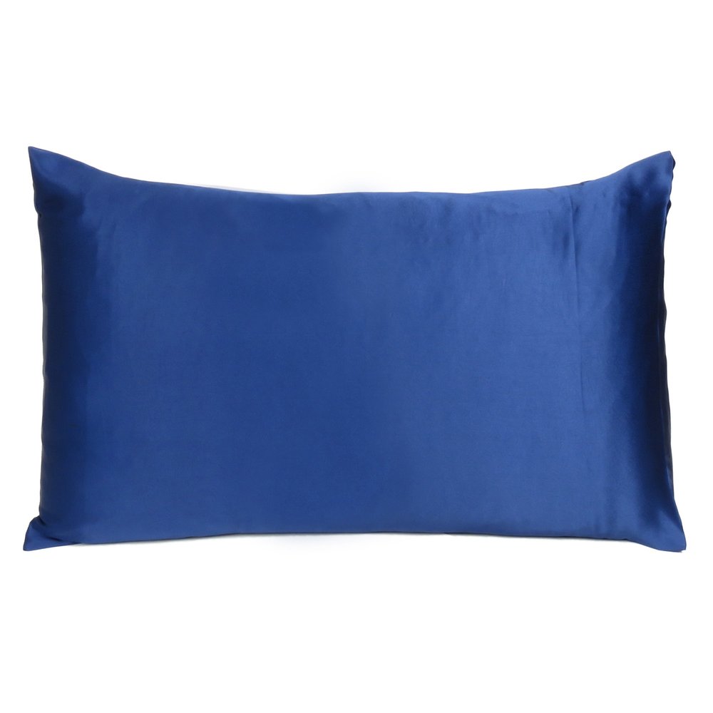 Navy Blue Dreamy Set Of 2 Silky Satin King Pillowcases HomeRoots