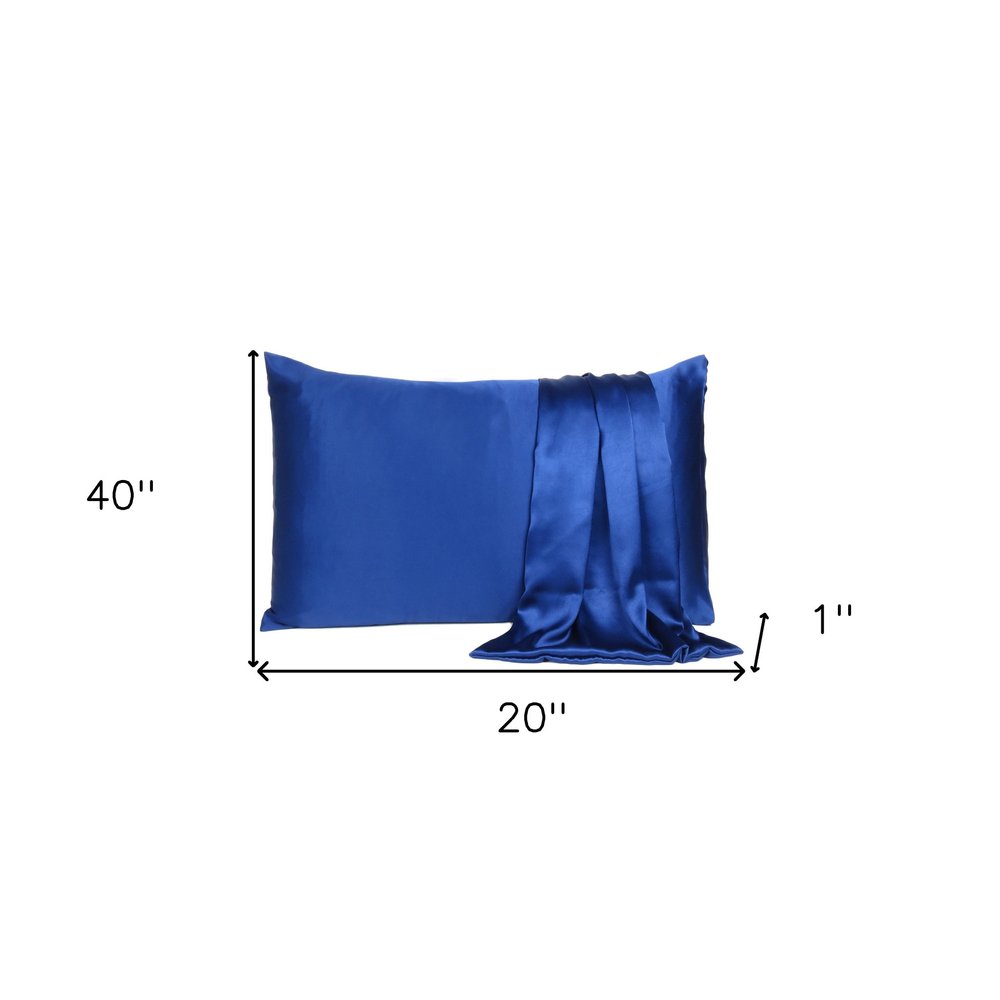 Navy Blue Dreamy Set Of 2 Silky Satin King Pillowcases HomeRoots