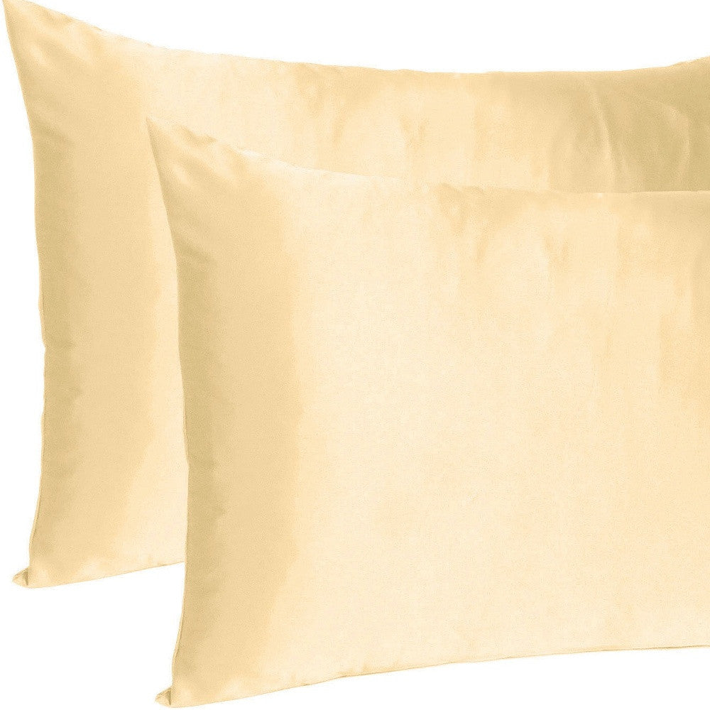 Pale Peach Dreamy Set Of 2 Silky Satin King Pillowcases