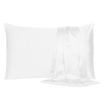 White Dreamy Set Of 2 Silky Satin Standard Pillowcases