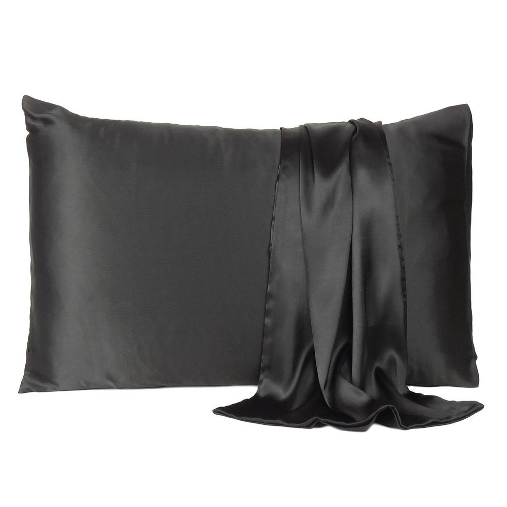 Black Dreamy Set Of 2 Silky Satin Standard Pillowcases HomeRoots