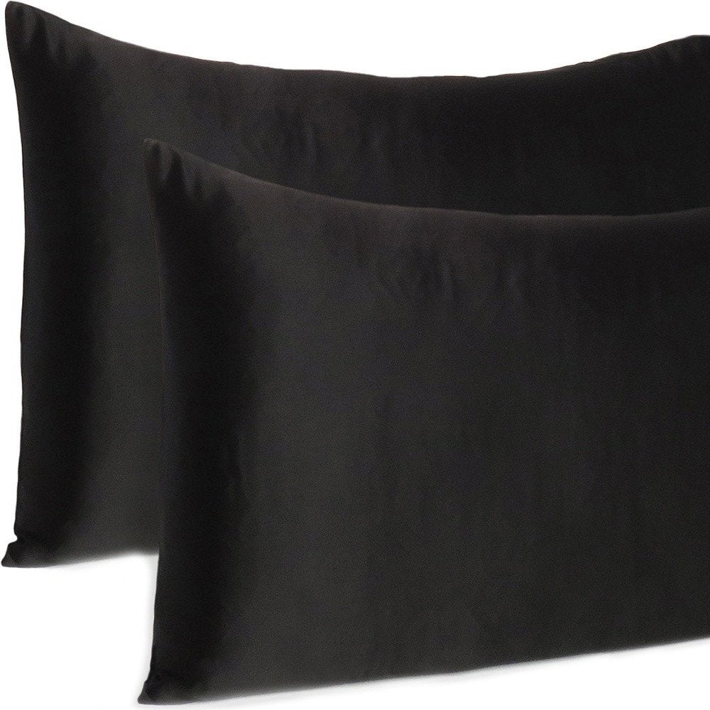 Black Dreamy Set Of 2 Silky Satin Standard Pillowcases HomeRoots