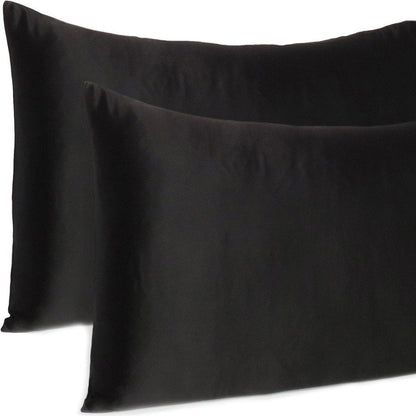 Black Dreamy Set Of 2 Silky Satin Standard Pillowcases HomeRoots