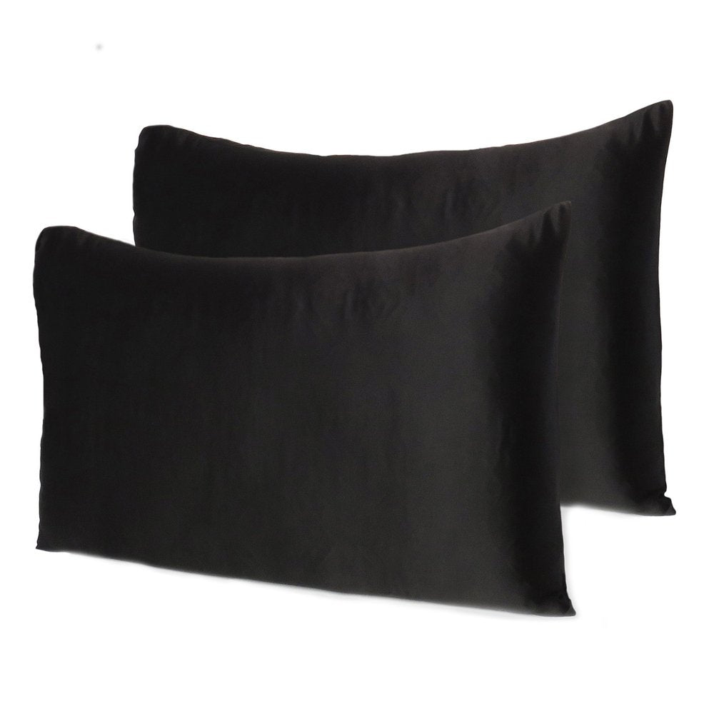 Black Dreamy Set Of 2 Silky Satin Standard Pillowcases HomeRoots