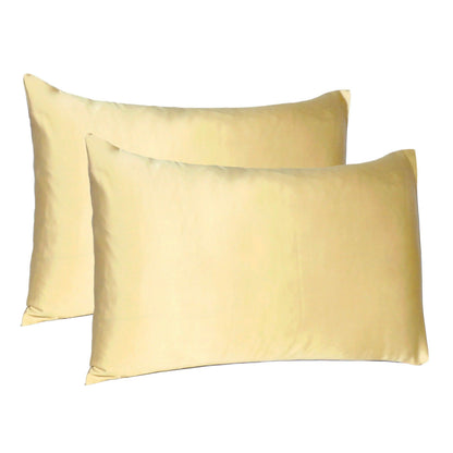 Pale Yellow Dreamy Set Of 2 Silky Satin Standard Pillowcases - FurniFindUSA