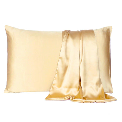 Pale Yellow Dreamy Set Of 2 Silky Satin Standard Pillowcases - FurniFindUSA